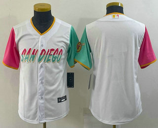 Youth San Diego Padres Blank White 2022 City Connect Cool Base Stitched Jersey