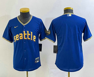 Youth Seattle Mariners Blank Blue 2023 City Connect Cool Base Stitched Jersey