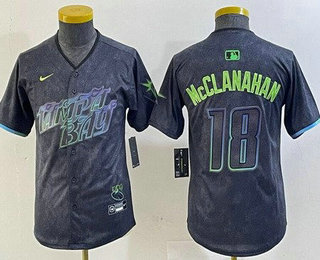 Youth Tampa Bay Rays #18 Shane McClanahan Charcoal 2024 City Connect Limited Cool Base Jersey