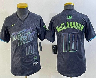 Youth Tampa Bay Rays #18 Shane McClanahan Charcoal 2024 City Connect Player Number Limited Cool Base Jersey