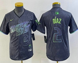 Youth Tampa Bay Rays #2 Yandy Diaz Charcoal 2024 City Connect Player Number Limited Cool Base Jersey