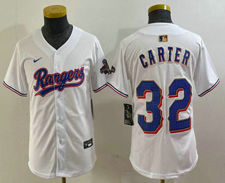 Youth Texas Rangers #32 Evan Carter White 2024 Gold Collection Limited Cool Base Jersey 11