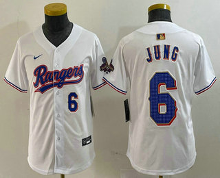 Youth Texas Rangers #6 Josh Jung Number White 2024 Gold Collection Limited Cool Base Jersey 11