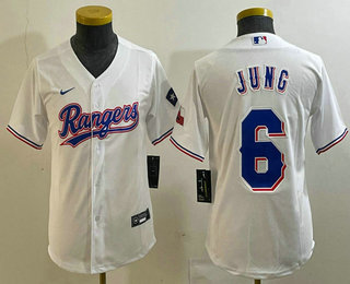 Youth Texas Rangers #6 Josh Jung White Team Logo Stitched Cool Base Nike Jersey