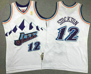 Youth Utah Jazz #12 John Stockton Mountain White 1996-97 Hardwood Classics Soul Swingman Throwback Jersey